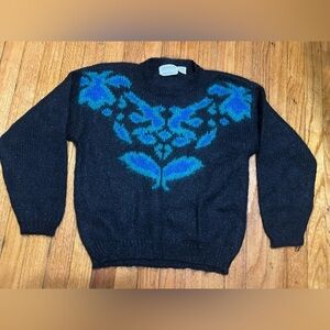 Vintage‎ 80's Autograph American Clothing Black Green Floral Knit Sweater